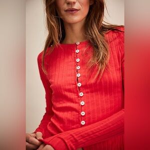 Free People Red Button Down Shirt